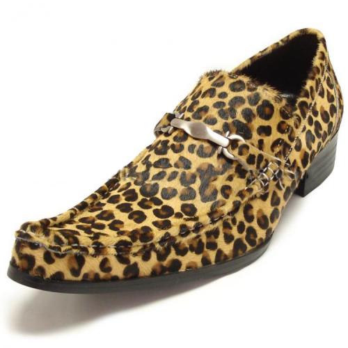 Encore By Fiesso Brown Tan Genuine Marbleized Pony Hair  Leopard Loafer Shoes FI6649.